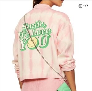 Sandro Emmery Tie Dye Pink White We Love You Sweater Cardigan Size 3